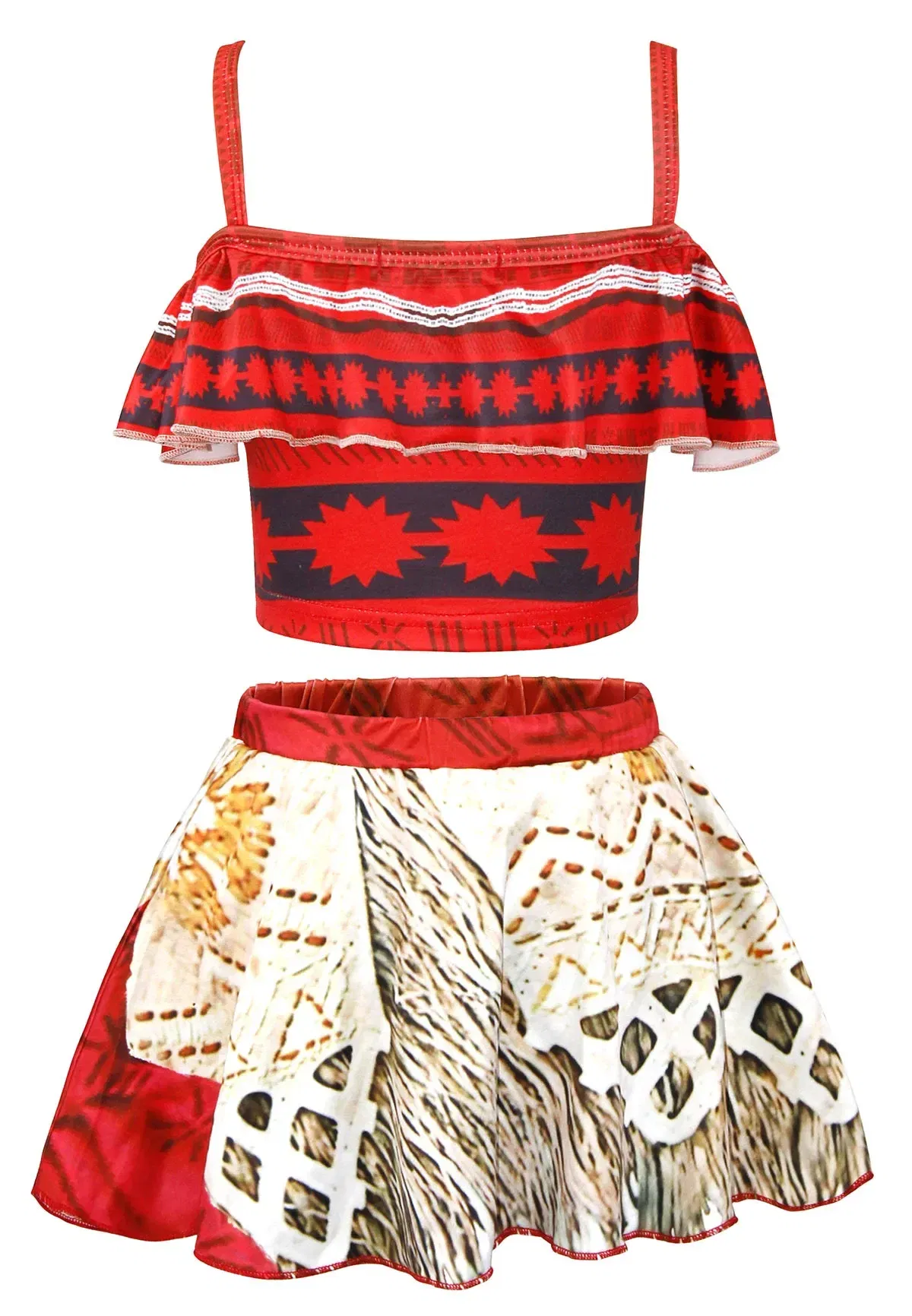 Color: Brown, Kid Size: 12M - Moana 2 Swimsuit Summer Holiday Beach Girls Two-piece Bikini Toddler Adventure Outfit Pool Party Vaiana Fancy Dress Up