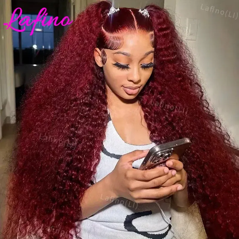 Hair Color: #6, Stretched Length: 22INCHES, Density: 180%, Ships From: CHINA - 30 40 Inch 99J Burgundy 13x6 Hd Lace Frontal Human Hair Wig Red Colored 13x4 Transparent Lace Curly Deep Wave Frontal Wig