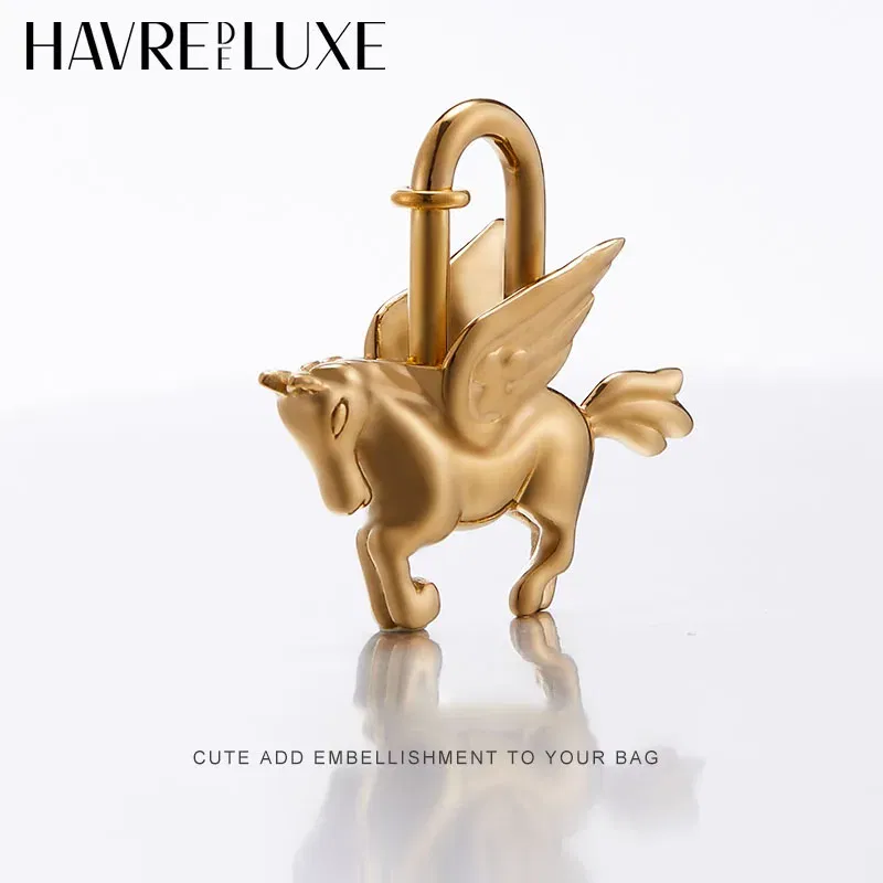 Color: Light Gold - Bag Pendant For Birkin Kelly Bag Pegasus Lock Charm All-steel Animal Metal Lock Bag Pendant High-end Charm Necklace