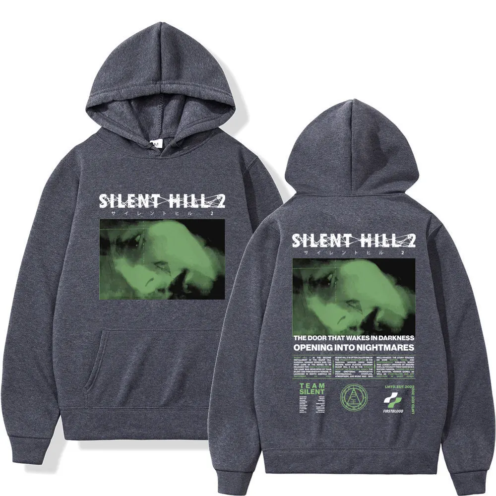 Color: Ivory, Size: XXL - Game Silent Hill 2 Double Sided Print Hoodie Men Women Harajuku Vintage Hooded Sweatshirts Gothic Fashion Oversized Pullovers