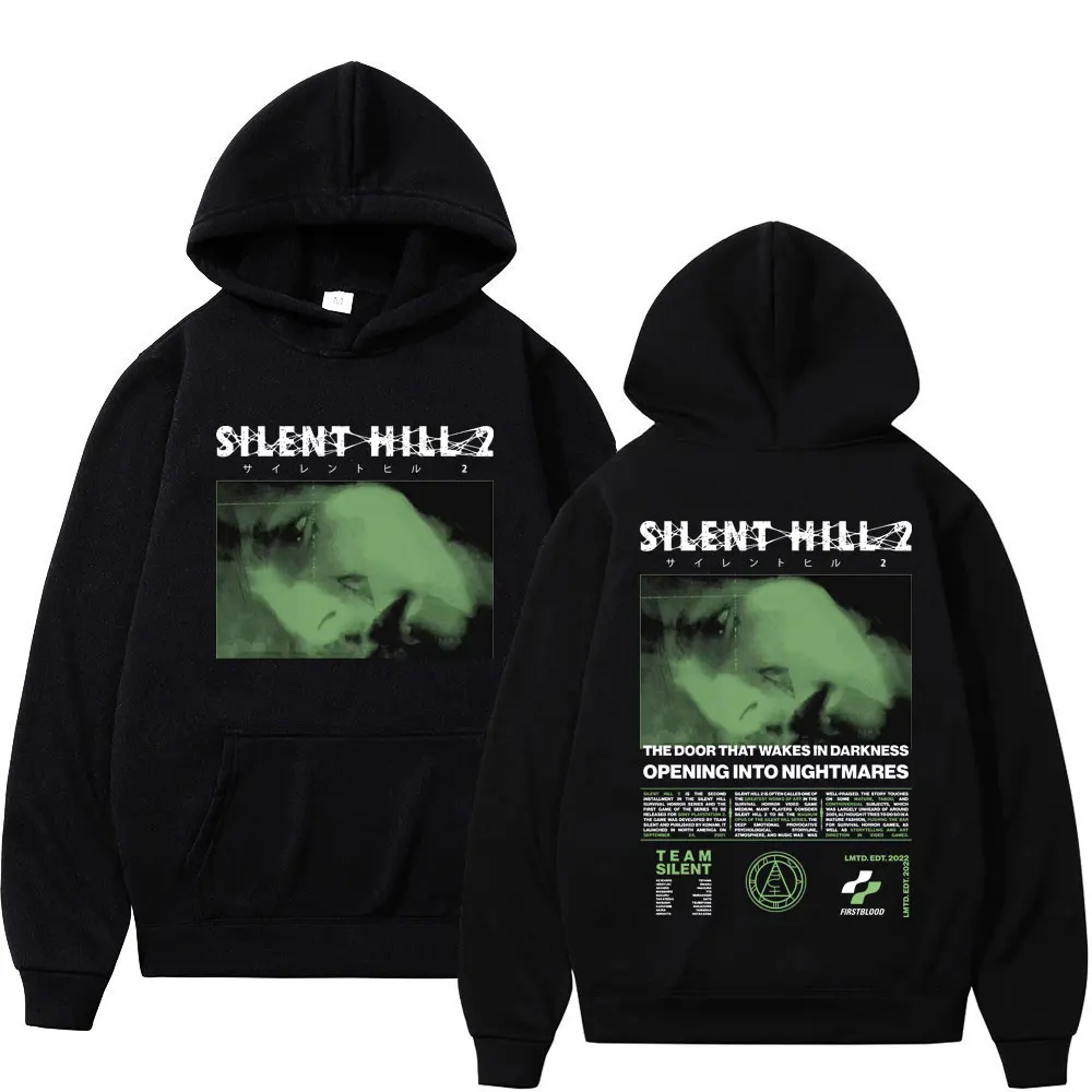 Color: Ivory, Size: XXL - Game Silent Hill 2 Double Sided Print Hoodie Men Women Harajuku Vintage Hooded Sweatshirts Gothic Fashion Oversized Pullovers