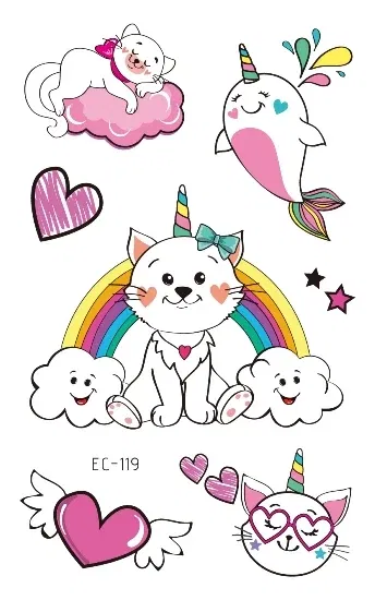 Color: Blue - Cartoon Animal Waterproof Temporary Tattoo Cute Pet Cats and Dogs Tattoo Stickers Children Boy Girl Fake Body Art Flash Tatoo