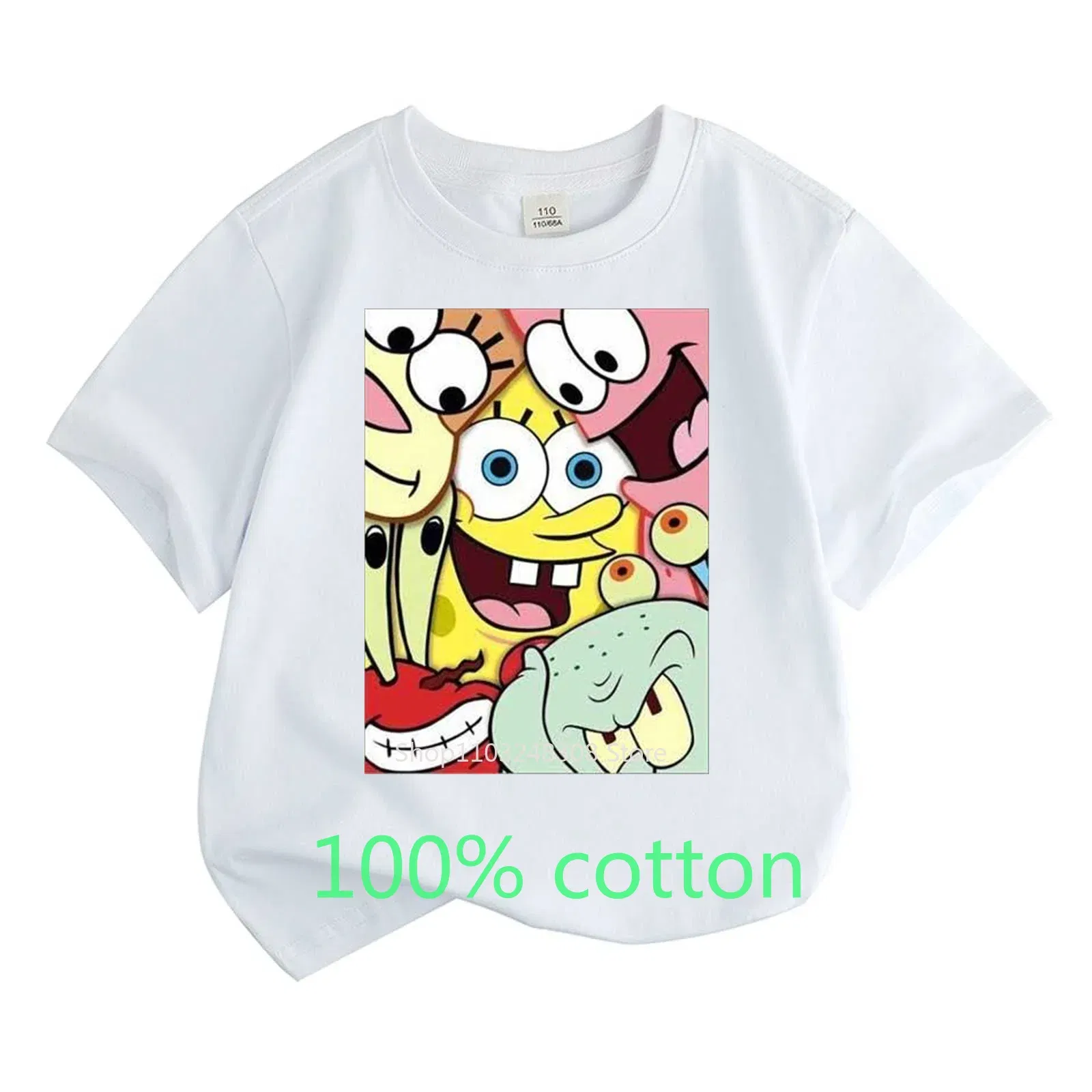 Color: Silver, Kid Size: 13T - Mr. Krabs Squidward  Sandy Spongebob T-shirt 100%Cotton  Children Round Neck Short-sleeved Boys Girls  Fashion Kids Clothes