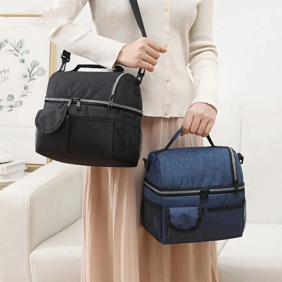 Color: black - 10L Portable Thermal Lunch Bag Food Box Durable Waterproof Office Cooler Lunch Box Ice Insulated Case Camping Oxford Dinner Bag