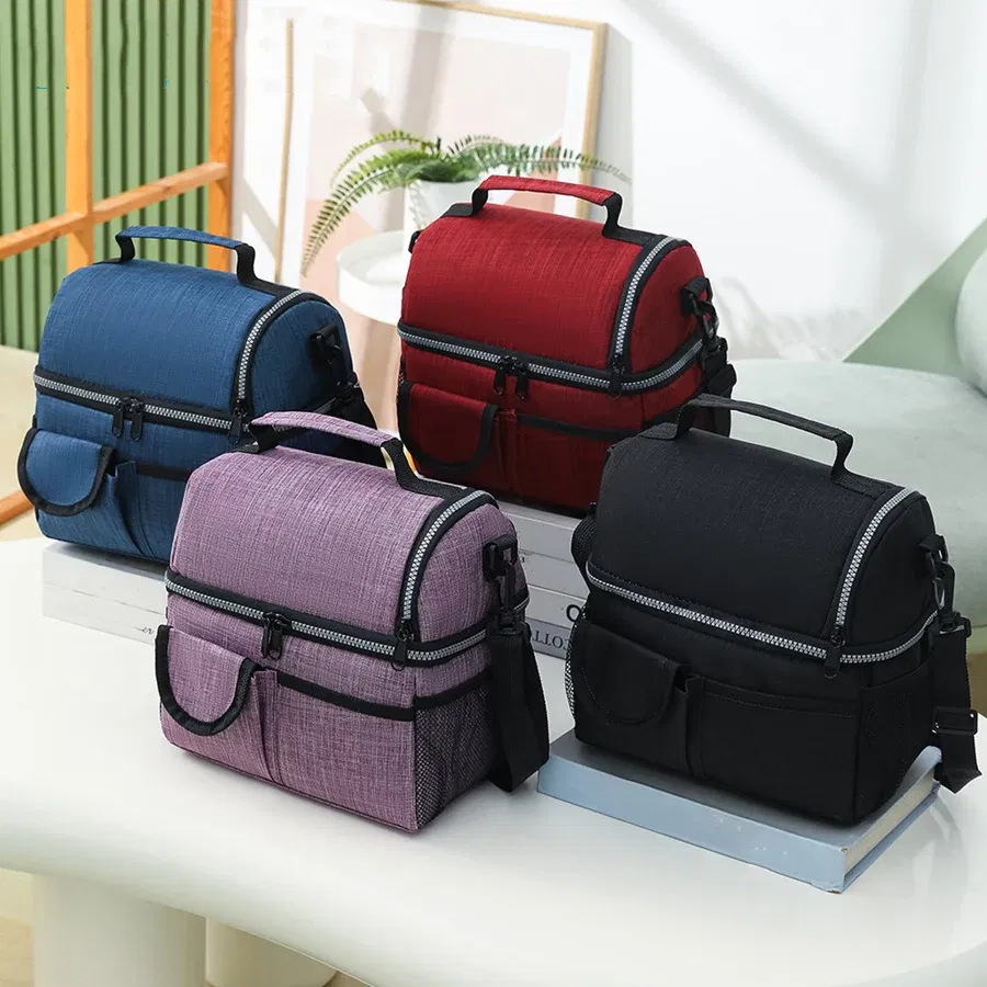 Color: black - 10L Portable Thermal Lunch Bag Food Box Durable Waterproof Office Cooler Lunch Box Ice Insulated Case Camping Oxford Dinner Bag