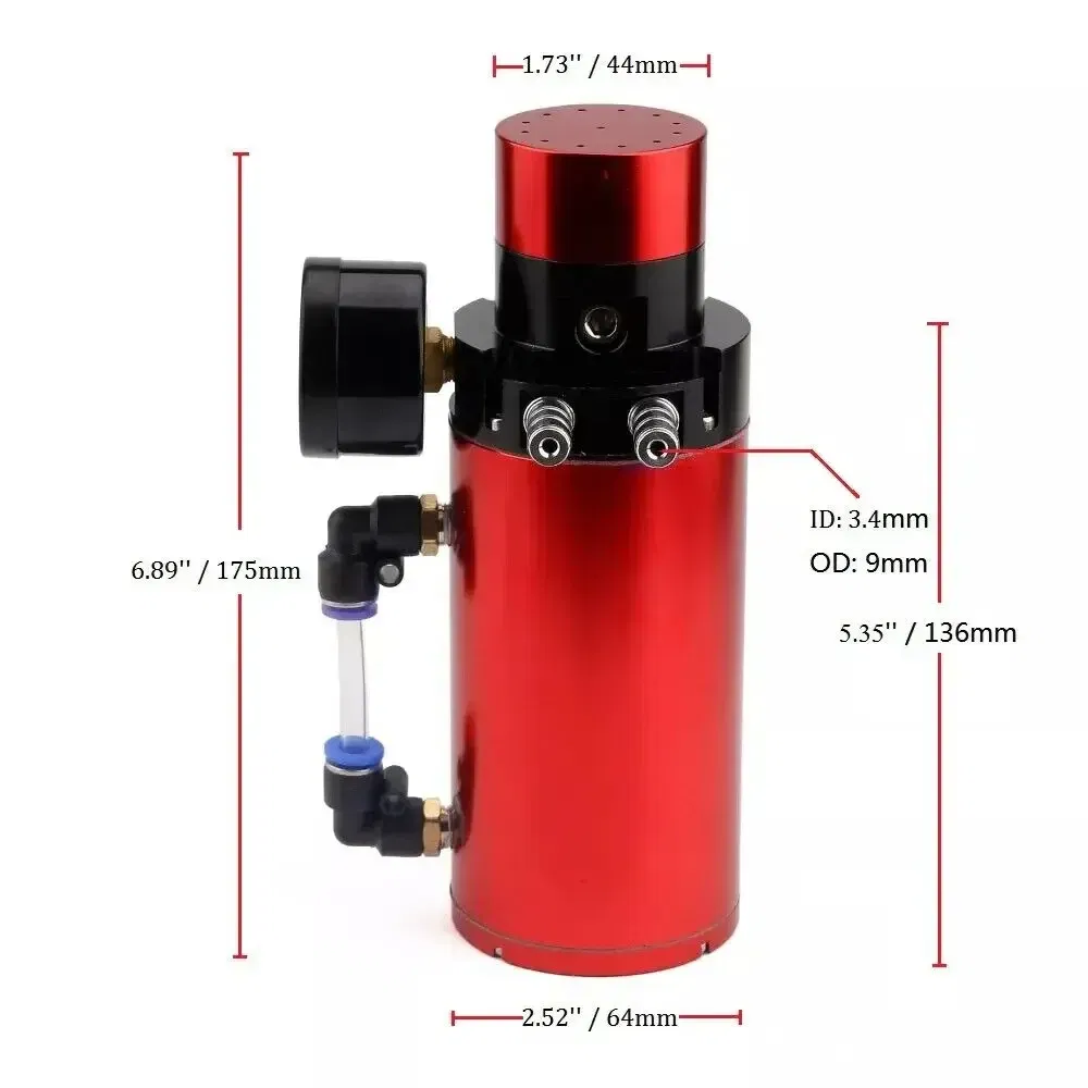 Color: Black - Aluminum Engine Oil Catch Tank Reservoir Breather Can + Vacuum Gauge + Hose Blue/Red/Silver/Black