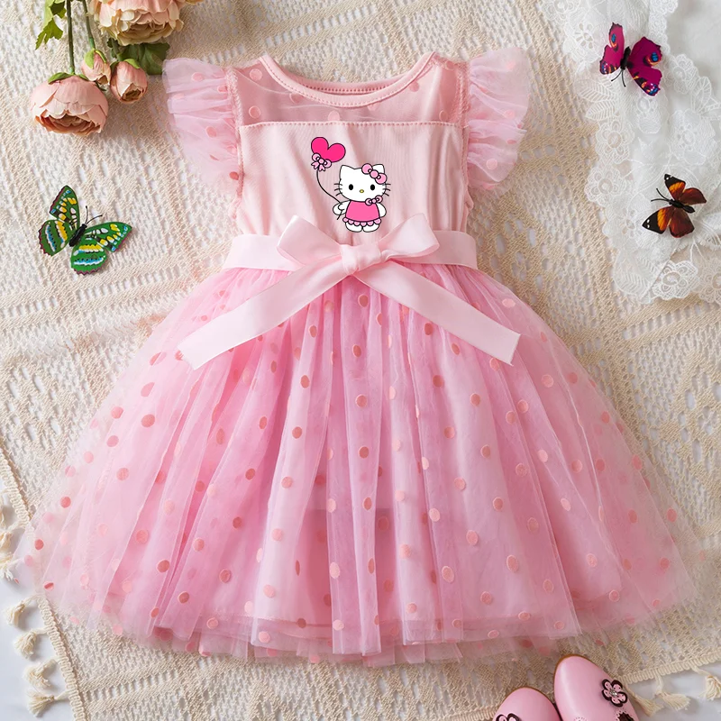 Color: Silver, Size: XS - Hello Kitty 2-6Y Baby Girl Dress Princess Mesh Skirt Summer Sleeveless Wedding Party Dresses for Girls Summer