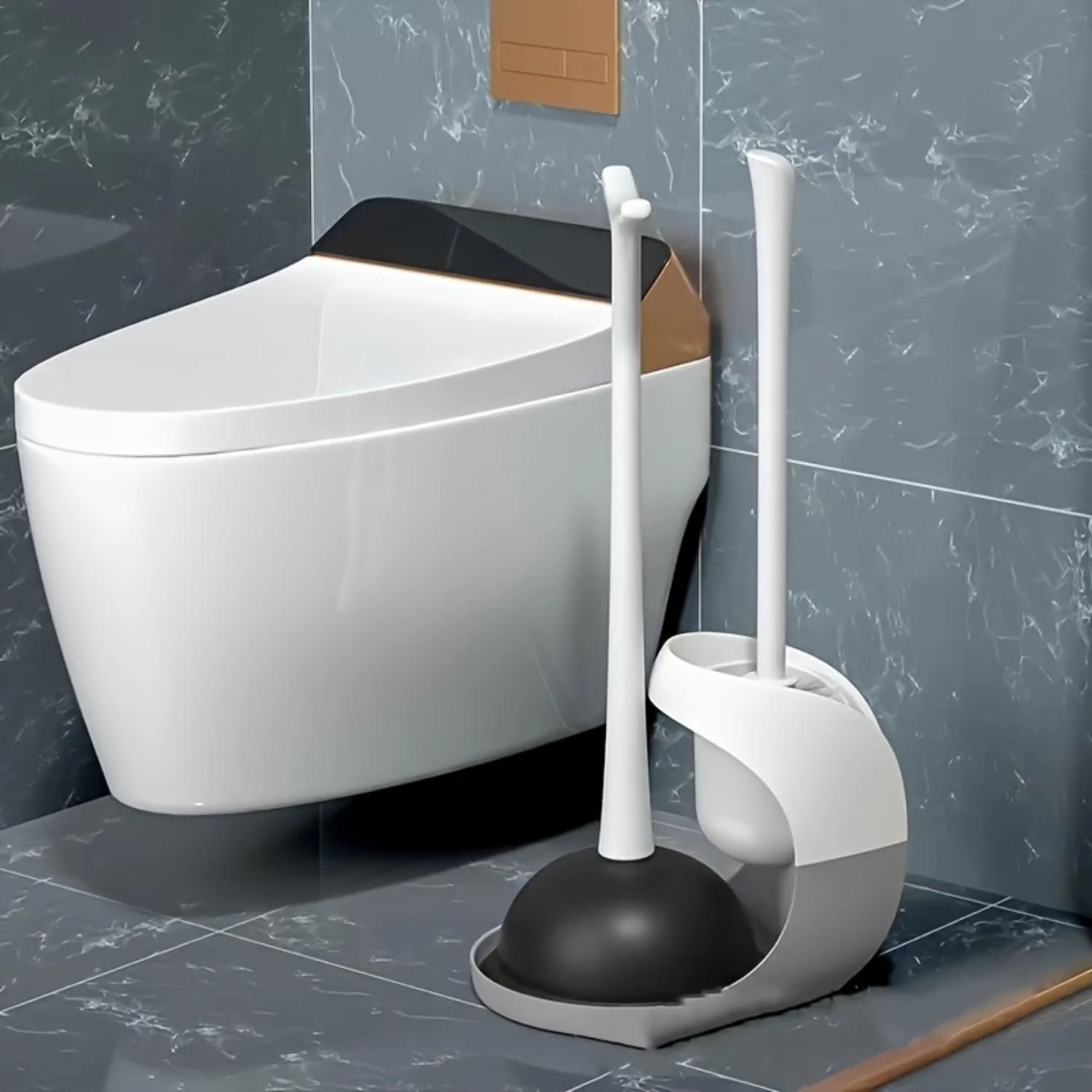 Toilet Brush, Household No Dead Corner Cleaning Brush, Base Combination Toilet Brush, Leather Tweezers Dredger Set