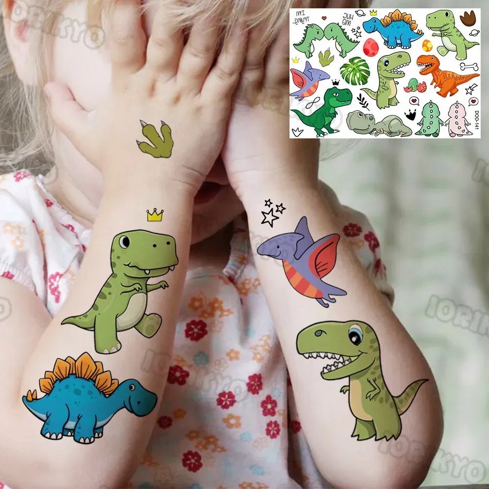 Color: DARK GRAY - Watercolor Cat Bear Temporary Tattoos For Kids Children Boys Girls Fake Cute Dinosaur Tattoo Stiker Koala Star Face Tatoos Hands