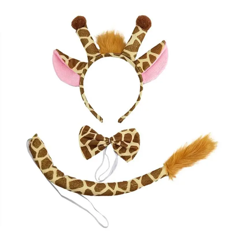Color: Yellow - Plush Giraffes Headband Giraffes Ear HairBand Plush Giraffes Headband Party Cartoon HairBand Giraffes Headdress Birthday