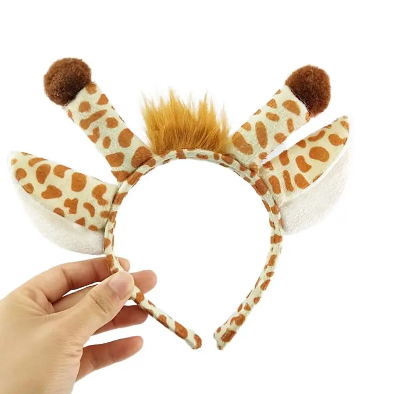 Color: Yellow - Plush Giraffes Headband Giraffes Ear HairBand Plush Giraffes Headband Party Cartoon HairBand Giraffes Headdress Birthday
