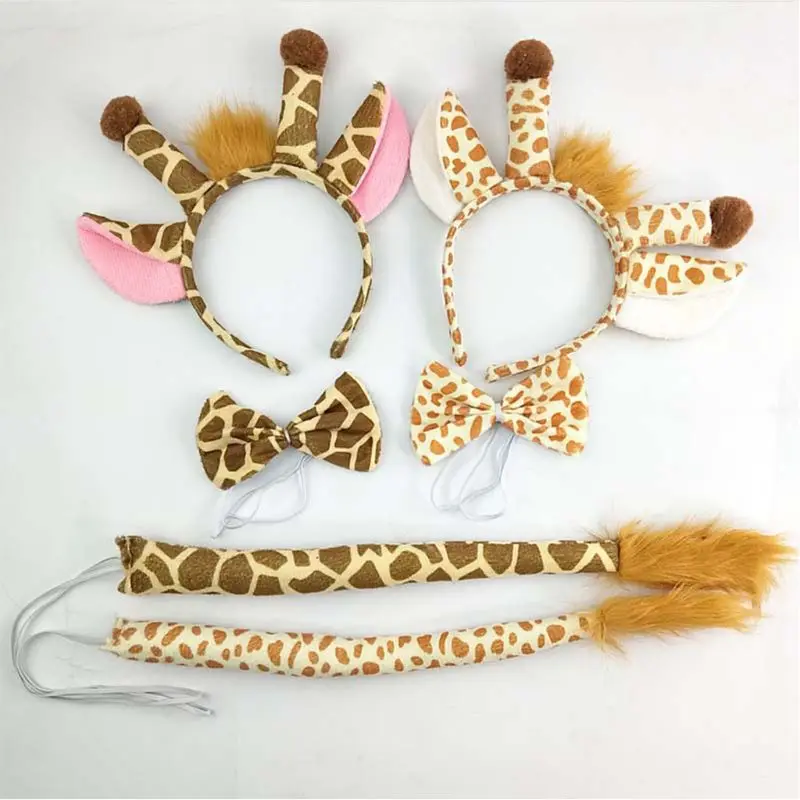 Color: Yellow - Plush Giraffes Headband Giraffes Ear HairBand Plush Giraffes Headband Party Cartoon HairBand Giraffes Headdress Birthday