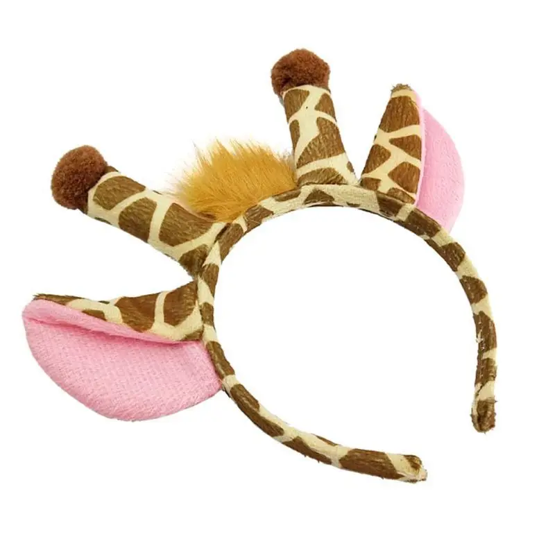 Color: Yellow - Plush Giraffes Headband Giraffes Ear HairBand Plush Giraffes Headband Party Cartoon HairBand Giraffes Headdress Birthday