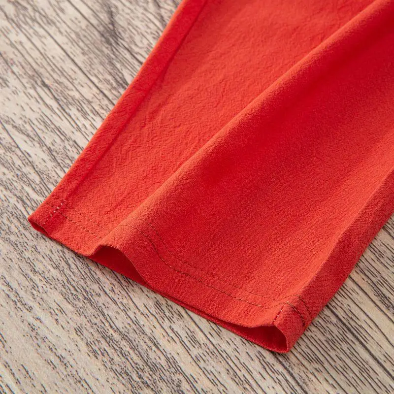 Color: Orange, Size: One Size - Women Summer Casual Loose Harem Elastic Waist Cotton Linen Pants Ninth Trousers