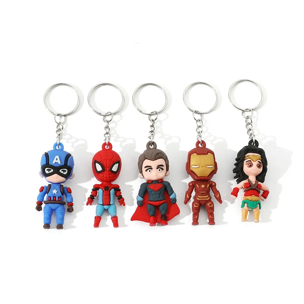 Color: GRAY, Ships From: CHINA - Marvel Superhero Keychain Avengers Cartoon Doll Iron Man Spiderman Keyrings for Backpack Accessories Key Holder Kid Gift