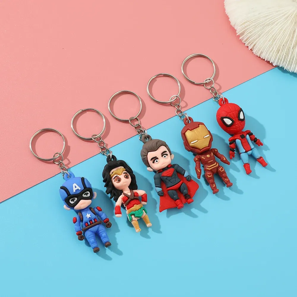 Color: GRAY, Ships From: CHINA - Marvel Superhero Keychain Avengers Cartoon Doll Iron Man Spiderman Keyrings for Backpack Accessories Key Holder Kid Gift