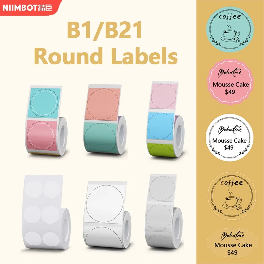 color: Yellow - Niimbot Round Labels for B1/B21/B3S Label Maker Sticker Self-adhesive Waterproof  Thermal Sticker Label NIIMBOT Round Labels