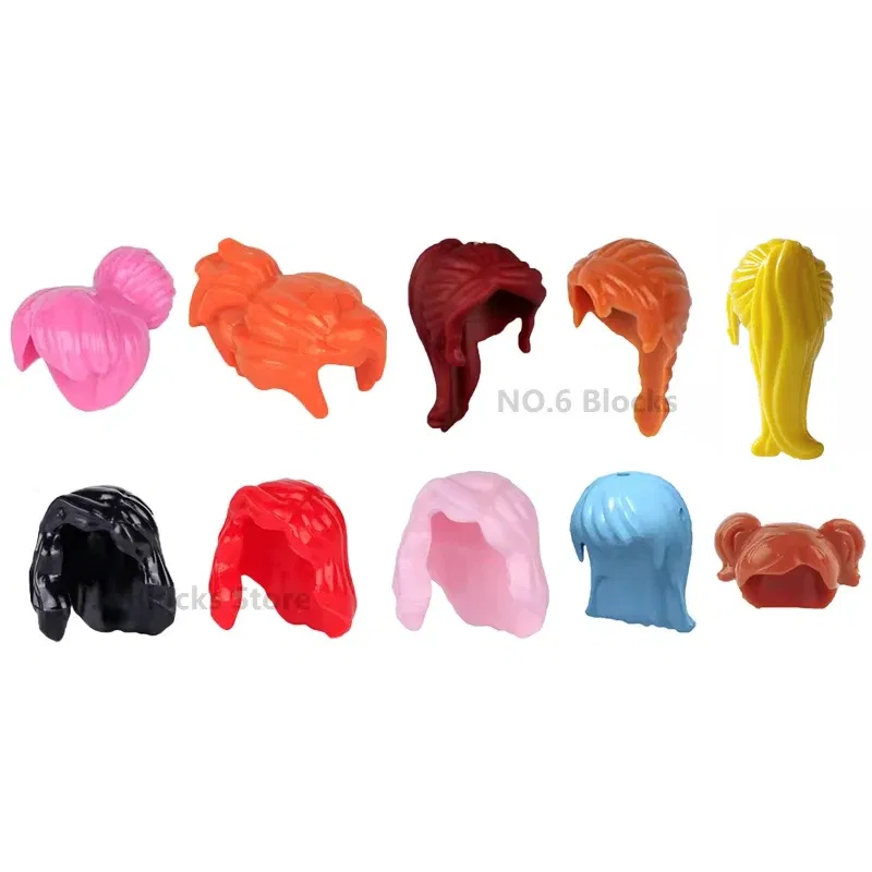 Color: Wood - MOC Brown Hair Building Blocks City Figures Body Creative Accessory Blond Gold White Parts DIY Hats Mini Bricks Assemble Toy S04
