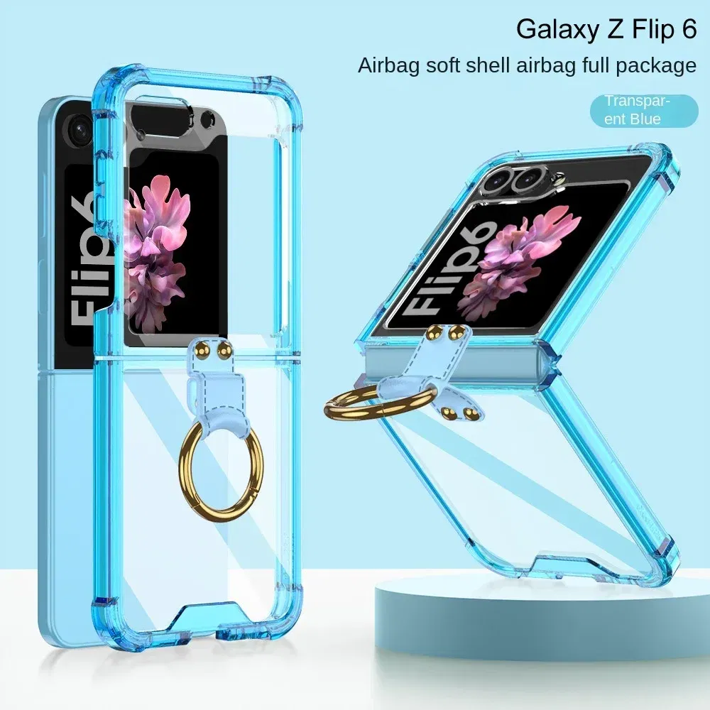 Color: black, Material: ABS - Electroplated Transparent Airbag Ring Phone Case for Samsung Galaxy Z Flip 6 5 Flip6 Flip5 5G Stand Shockproof Cover