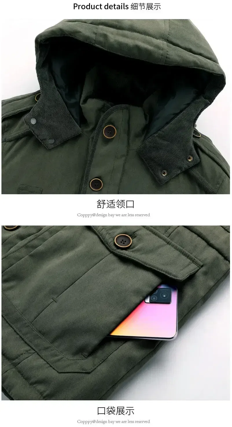 Color: Khaki, Size: S - Winter Parka Military Outdoor Fleece Men Large SIZE Men Warm Jacket Men Cotton Windproof Casual Parka Stand Collar Lamb Cashmere