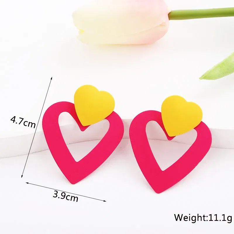 Metal Color: Bronze - 2024 New Rose Red Flower Hanging Earrings for Women Love Heart Blooming Florals Cute Lovely Female Ear Jewelry brincos new