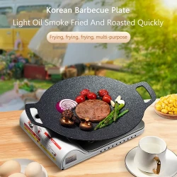 Korean Grill Pan with Nonstick Round BBQ Griddle,Compatible for Induction,Gas Stove,Electric Cooktop, Kitchen Utensils