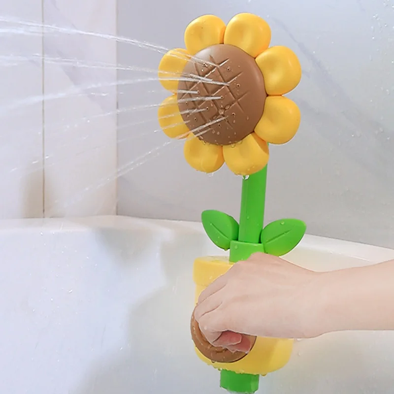 Color: black - Baby Sunflower Shower Bath Toy Sprinkler Head Spray Water Shower Swim Pool Bathing Bath Ball With Manual Device For Kids Gift