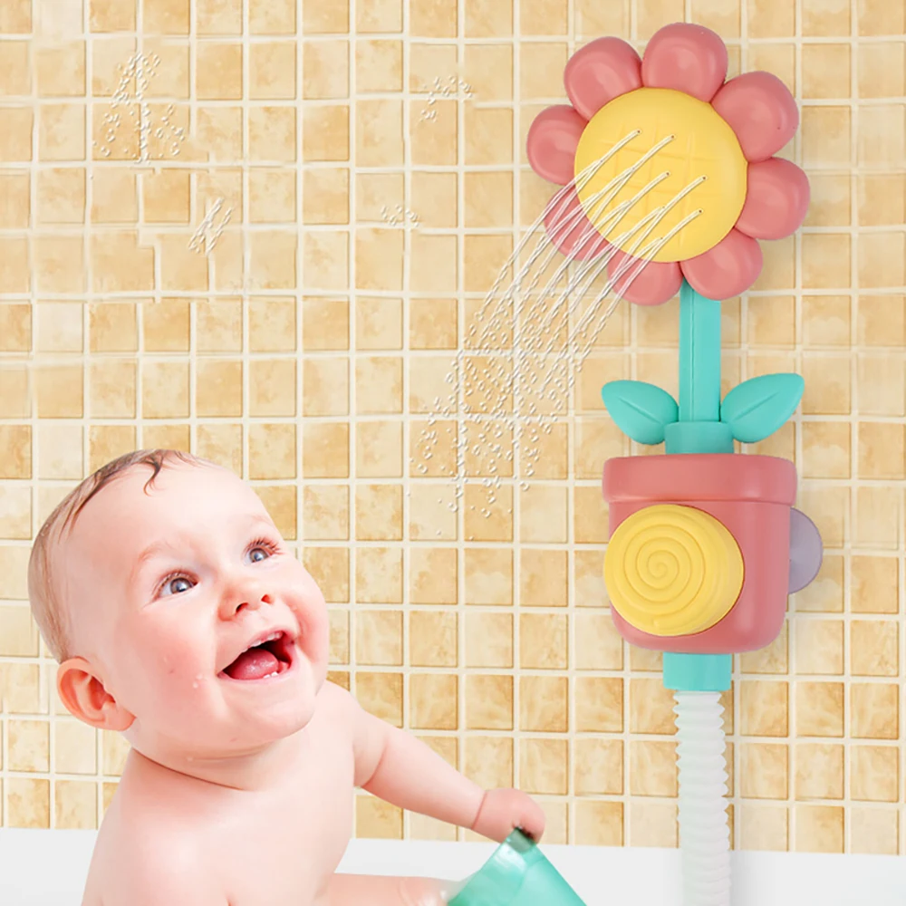 Color: black - Baby Sunflower Shower Bath Toy Sprinkler Head Spray Water Shower Swim Pool Bathing Bath Ball With Manual Device For Kids Gift