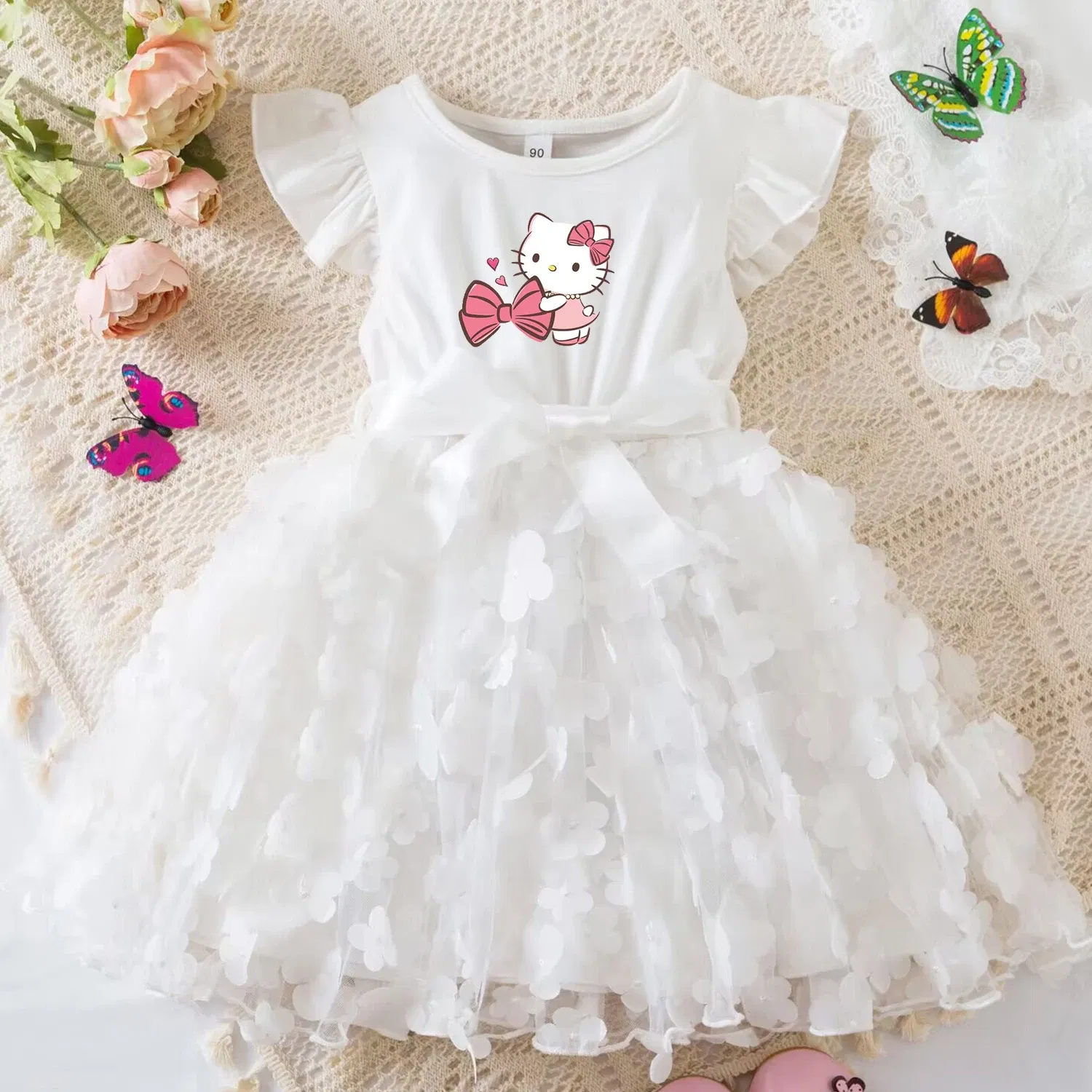 Color: Lavender, Size: L - Hello Kitty Summer Dress for Kid's Casual Clothes 3D Butterfly Cute Baby Girls Princess Dress Party Dresses 2-6 Yrs