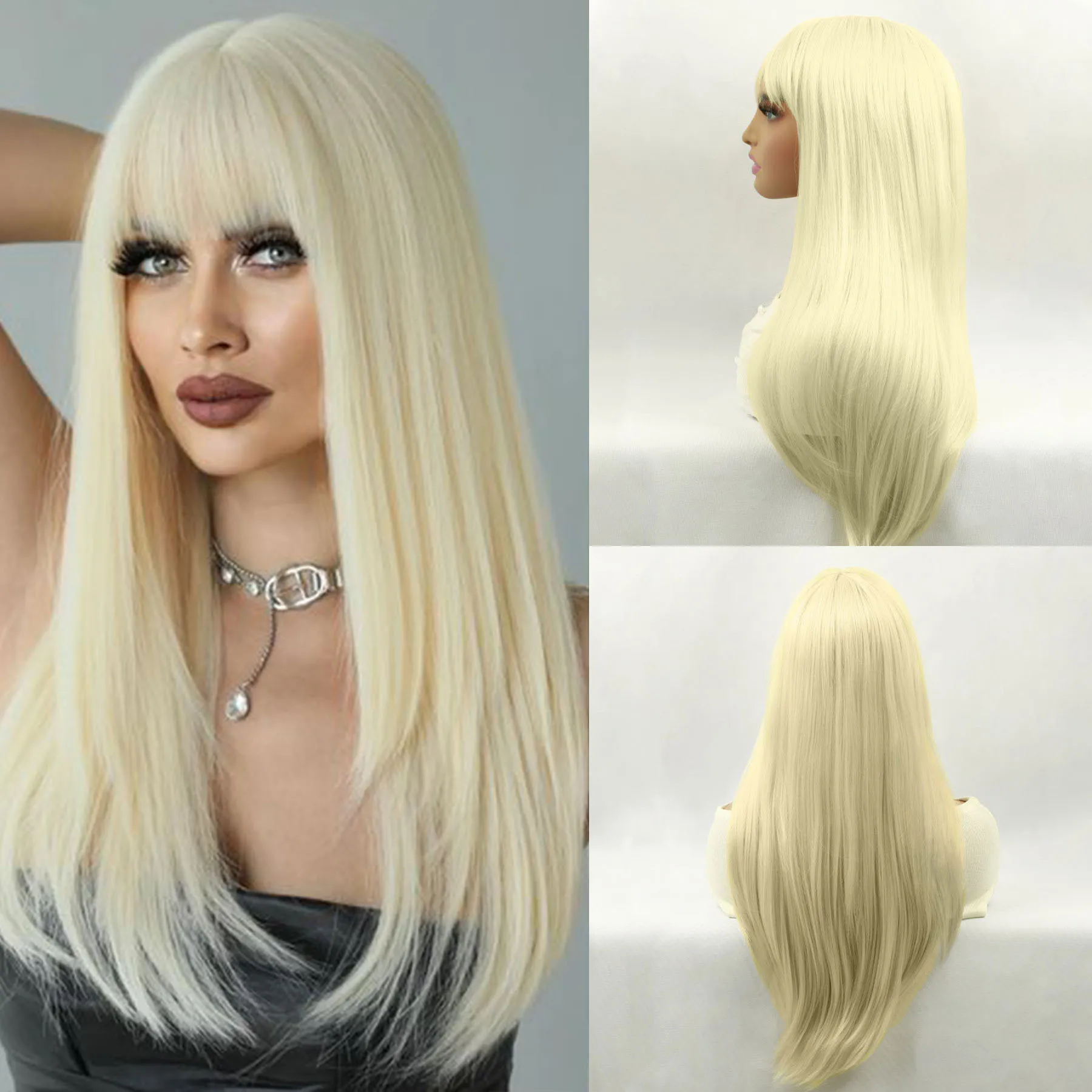 Color: T4/27/30 - Light golden synthetic wig with big waves for Halloween party, cosplay wig, everyday wig, high-temperature hair silk wig set