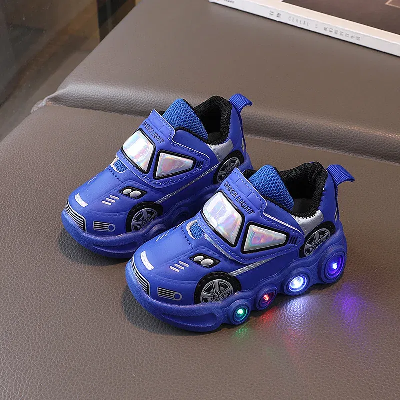Color: Red, Shoe Size: 26 - Diseny Kids'Casual Shoes Led Light Car Club Cartoon PU Leather Spring Shoes For Children Anti-slip Red Blue Shoes Size 21-30
