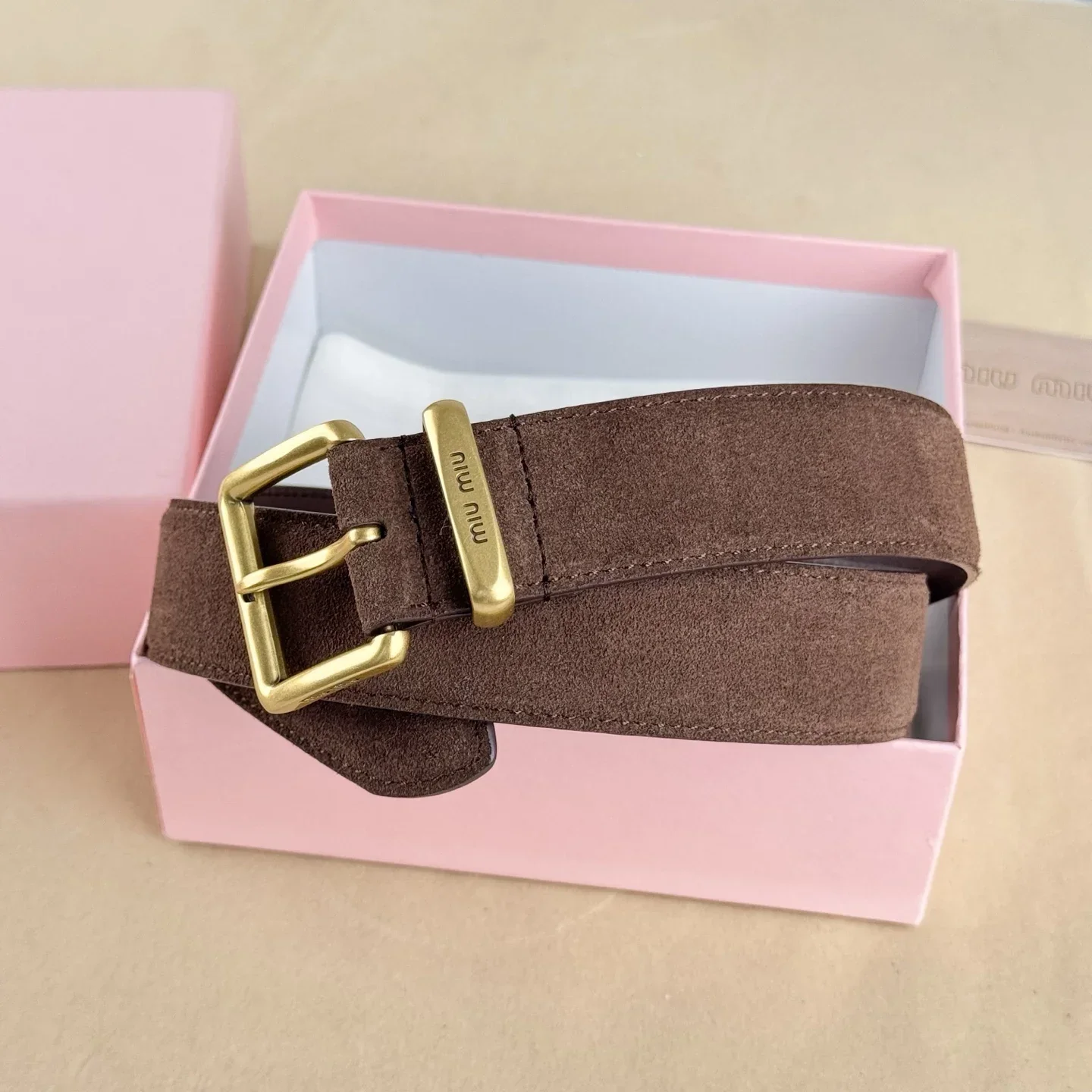 Color: WHITE, Belt Length: 80cm - High-end Gift Simple and Elegant Suede Handmade Belt Metal Buckle Fashion Belt MIU Series Trendy Women's Belt Suede Belt Luxury