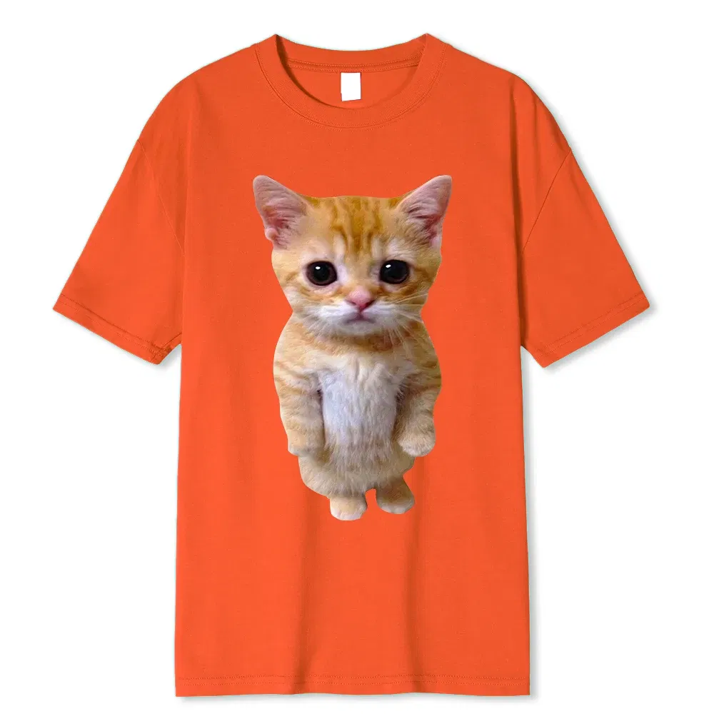Color: SKY BLUE, Size: L - El Gato Meme Sad Crying Cat Munchkin Kitty Meme Trendy Graphic T-shirt Unisex Fashion Short Sleeve T-shirts Oversized Streetwear