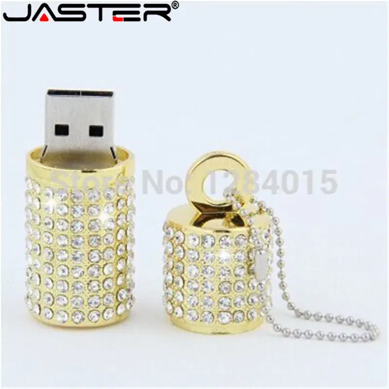 Color: WHITE, Capacity: 4GB - JASTER Crystal cylindrical USB Flash Drive  fashion metal diamond pen driveu disk pendrive 4GB 8GB 16GB 32GB 64GB memory stick