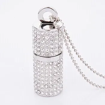 Color: WHITE, Capacity: 4GB - JASTER Crystal cylindrical USB Flash Drive  fashion metal diamond pen driveu disk pendrive 4GB 8GB 16GB 32GB 64GB memory stick