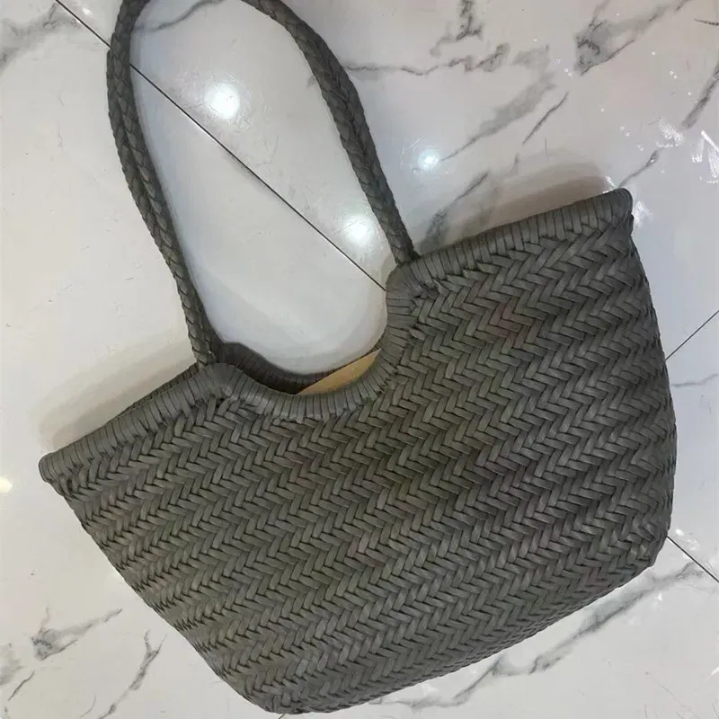 Color: army green, Size: Extra Large - Hand Knitted Designer Genuine Leather Elegant ?‹Handle Female Totes Vintage Women's Handbag Cowskin Lady Large Shoulder Bag