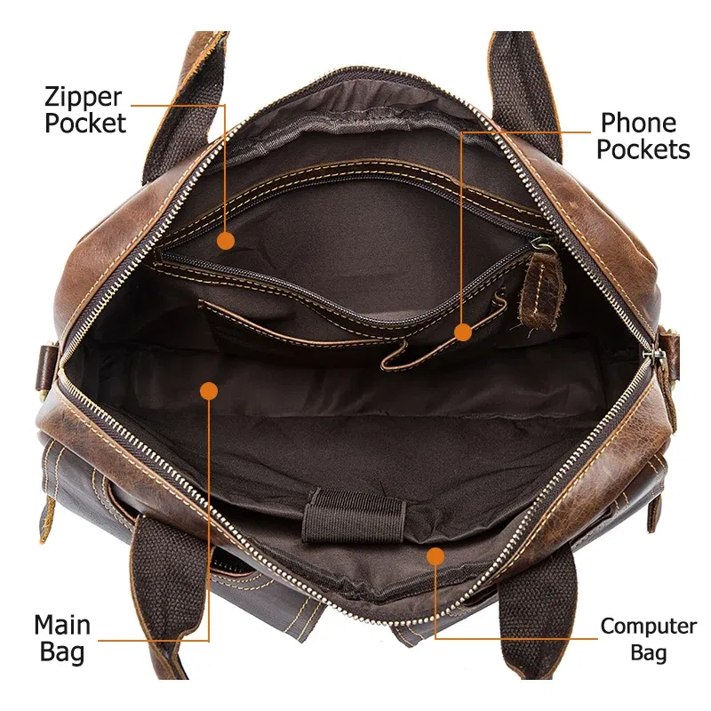 Color: Dark Grey, Ships From: CHINA - WESTAL Men's Bag Genuine Leather Men's Briefcases Laptop Bag Leather Totes for Document Office Bags for Men Messenger Bags 8002