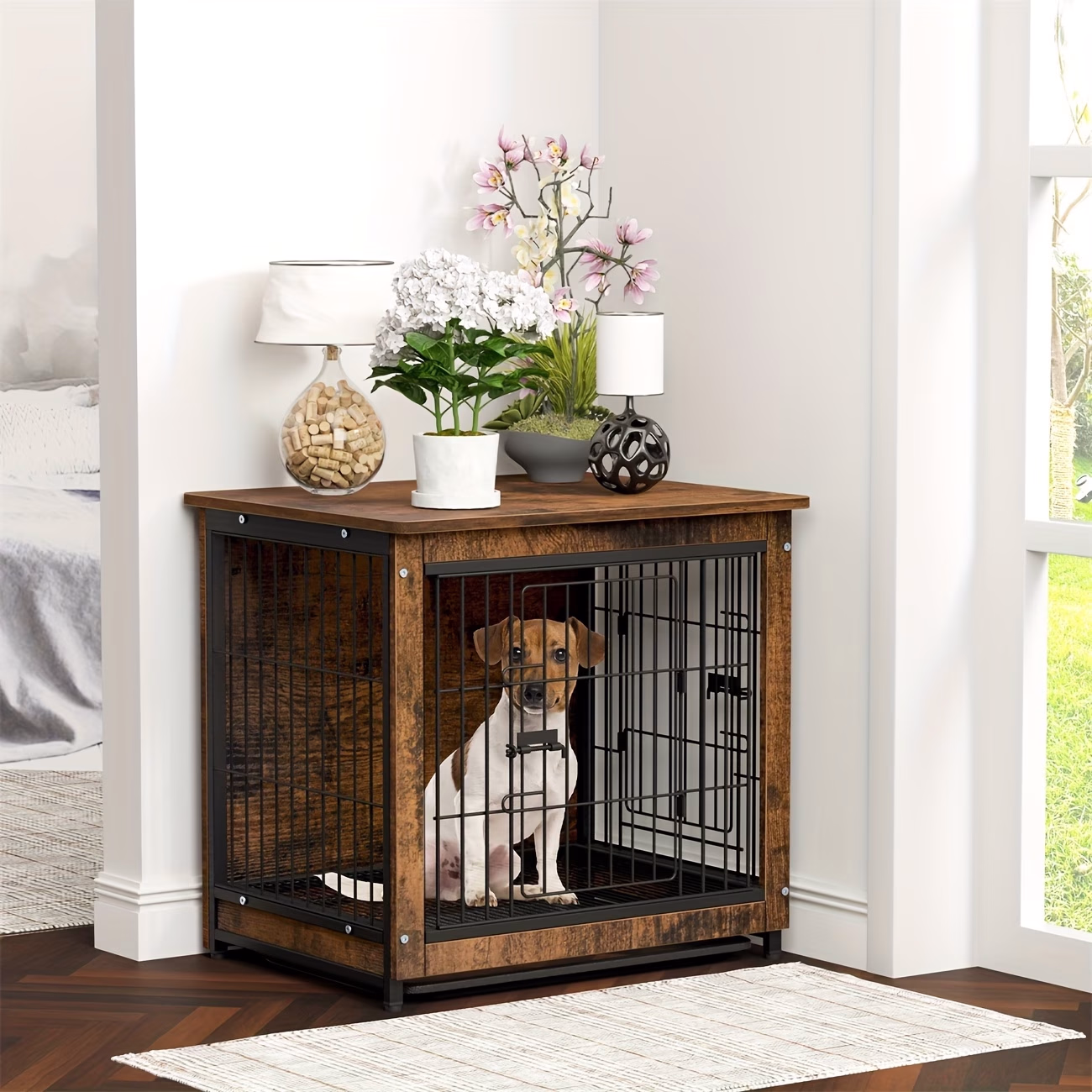 wisfor Modern Furniture Dog Cage – Spacious Wooden Kennel Pet Crate with Double Doors