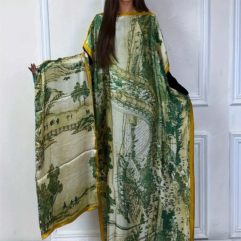 Color: Blue, Size: One Size - Elegant Muslim Long Dress Sequin Kaftan Robes Malaysia Dubai Arab Islam Abaya Islamic Clothing Caftan Elegant Splice Maxi Dress