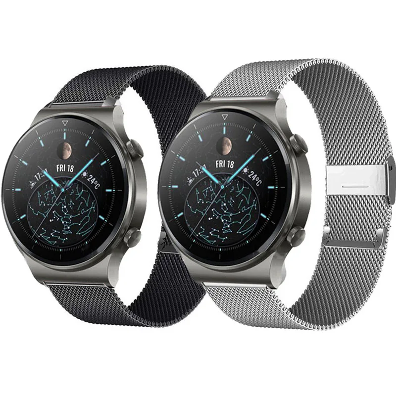Color: GRAY, Size: XXL - Bracelet For Huawei Watch GT 3 Pro 43mm 46mm Stainless Steel Watchband Huawei Watch GT 4 46MM Milanese Metal Bracelet