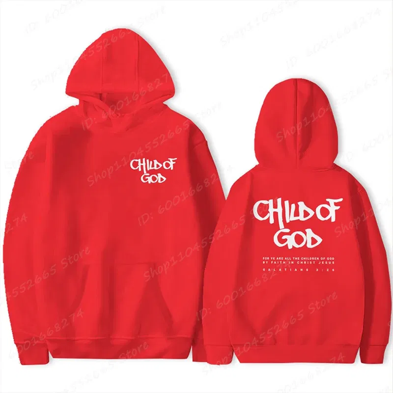 Color: Red, Size: XS - I Am A God Child Letter Print Hoodies Christian God Sweatshirts Hooded Pullover Pray The Lord Sweatshirt Women's Clothing