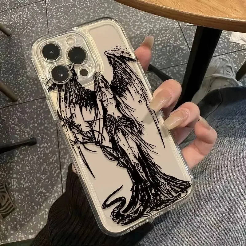Color: GRAY, Material: PVC - luxury bloodsacrifice Black Angel Death demon Phone Case For iPhone 15 14 13 12 11 Mini Pro Max XR XSMax 7 8 Plus SE Clear Cover