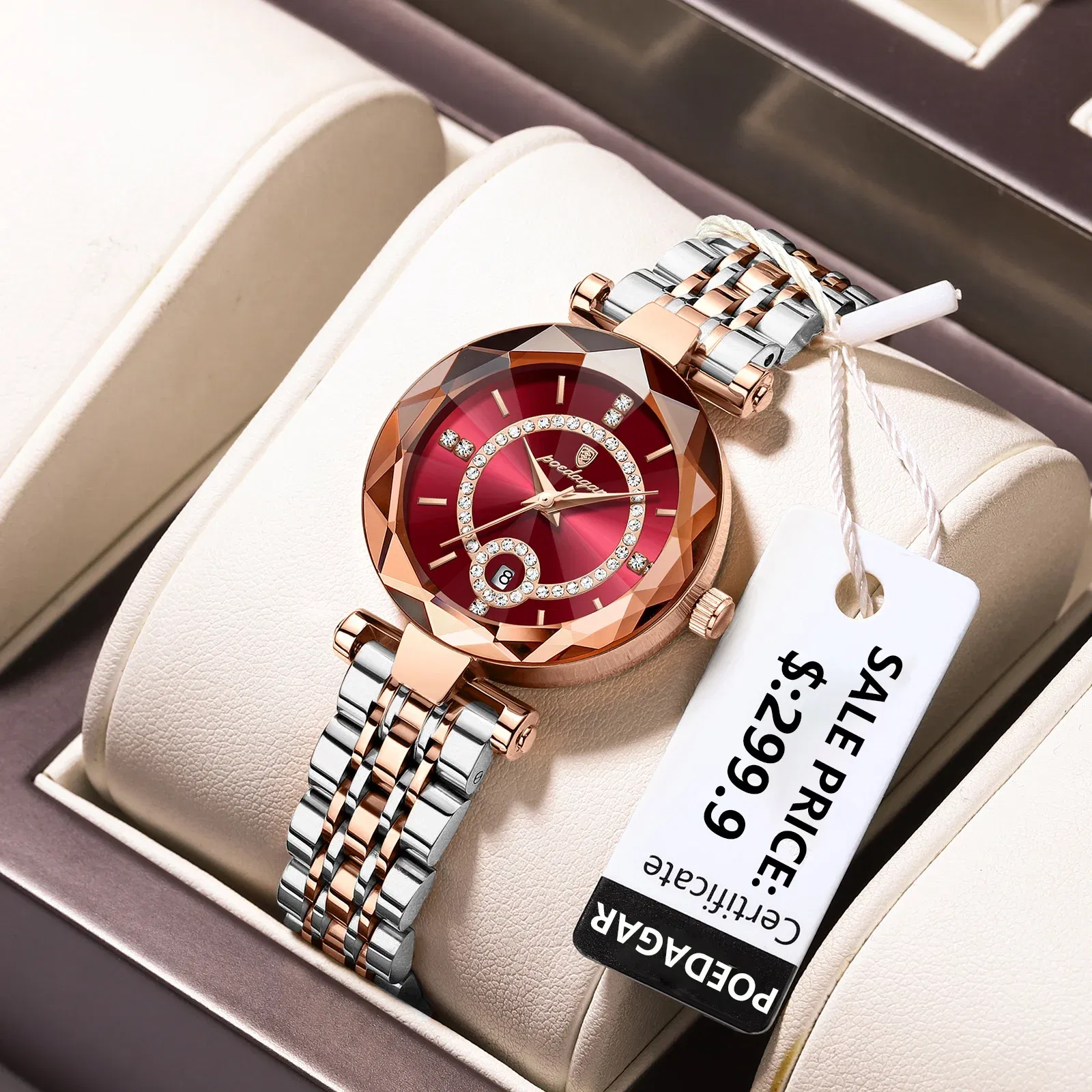 Color: Brown - POEDAGAR Luxury Watch For Woman High Quality Diamond Ladies Quartz Watch Waterproof Date Stainless Steel Women Watches reloj+box