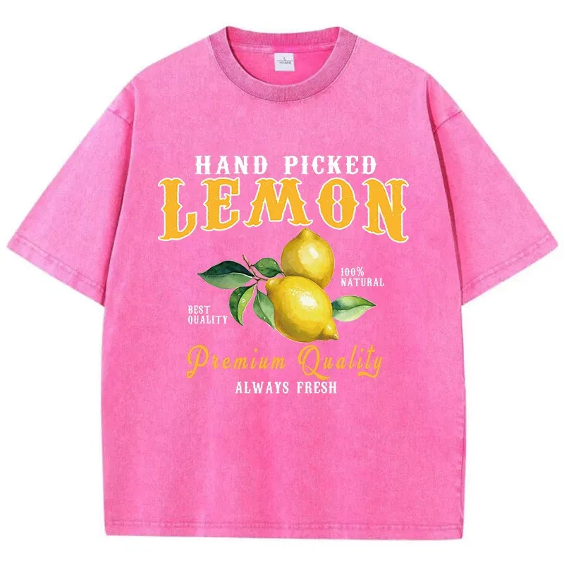 Color: Gold, Size: XXL - Summer Lemon Washed T-Shirts Womens Cotton Oversized O-Neck T Shirts Fresh Fruit Prints Tops Casual Short Sleeve Woman Clothes