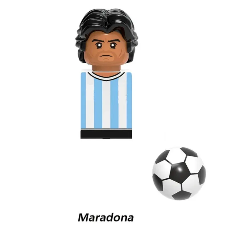 Color: Black - 1-16PCS Messi Ronaldo Neymar Lewandowski Soccer World Famous Football Players Figurine Mini Action Building Block Toy Kids Gifts
