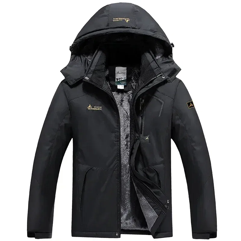 Color: black, Size: 5XL - Autumn Winter Men's Windbreaker Waterproof and Warm Outdoor Hiking and Fishing Multi Pocket Wear-resistant Thick Jacket Men Coat
