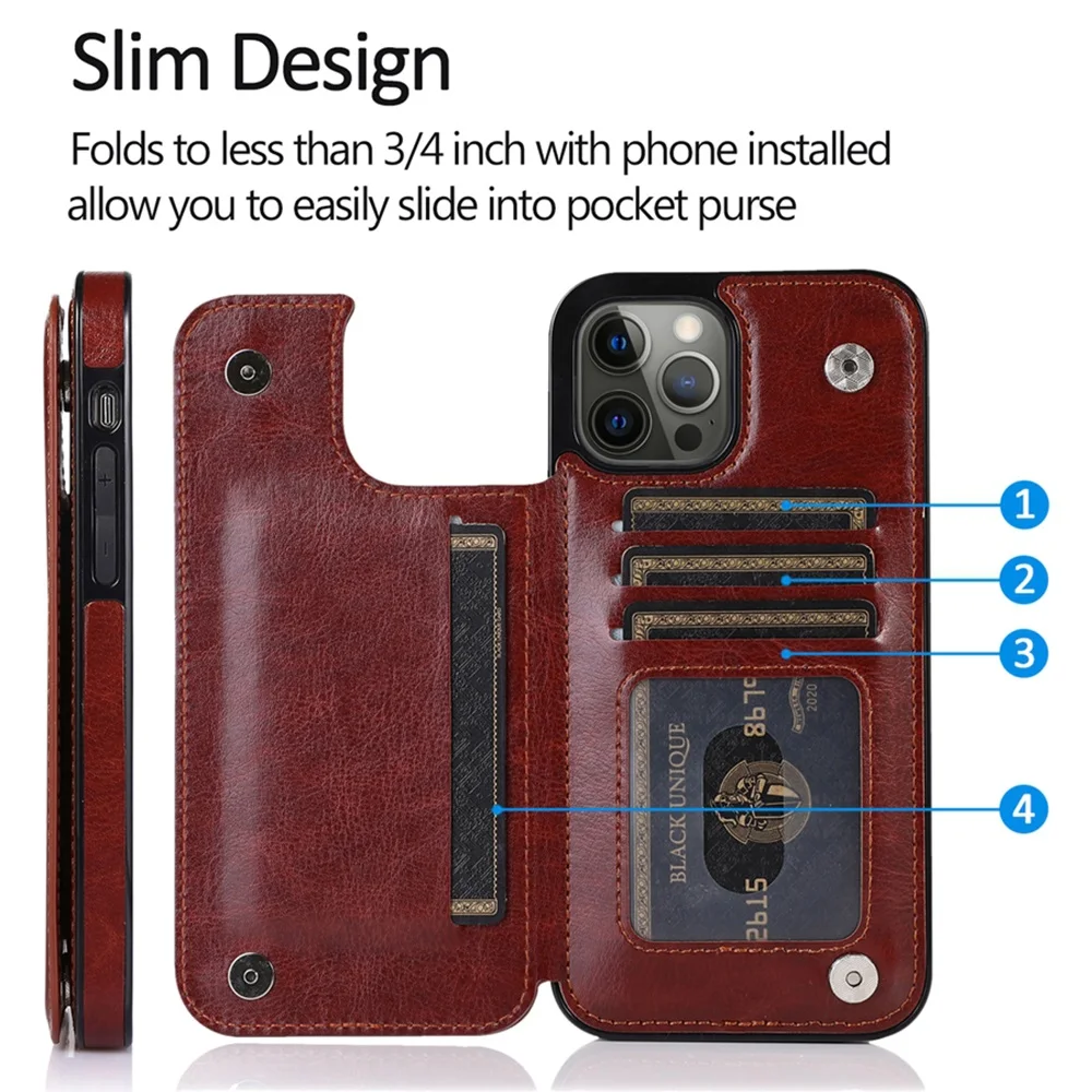 Material: Carbon Fiber, Color: Brown - Leather Wallet Case for iPhone 15 14 13 12 11 Pro Max Mini Wallet Case XR X XS Max 8 7 6S 6 Plus SE 2022 2020 Card Holder Flip