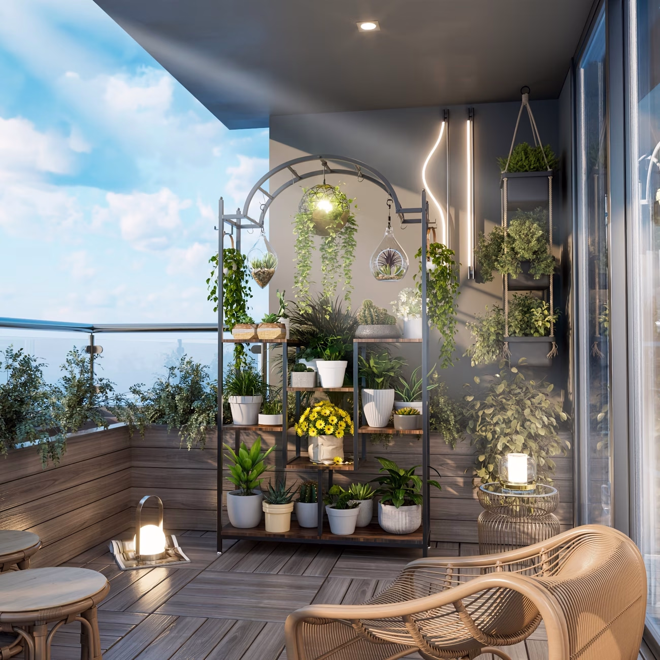 wisfor 5-Tier Metal Plant Stand – Spiral Ladder Plant Shelf with 16 Hanging Hooks