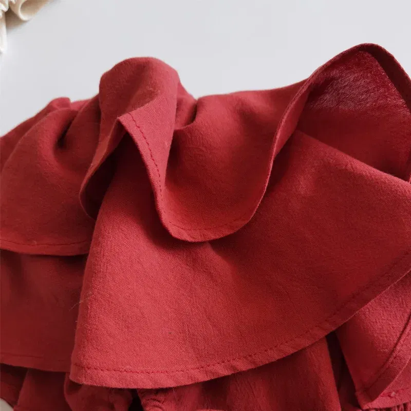 Color: Beige, Kid Size: 3M - Double Layers Ruffles Lace Baby Skirt Pants Summer Cotton Linen Kids Pettiskirt Toddler Dancing Wedding Clothing Tutu Skirt