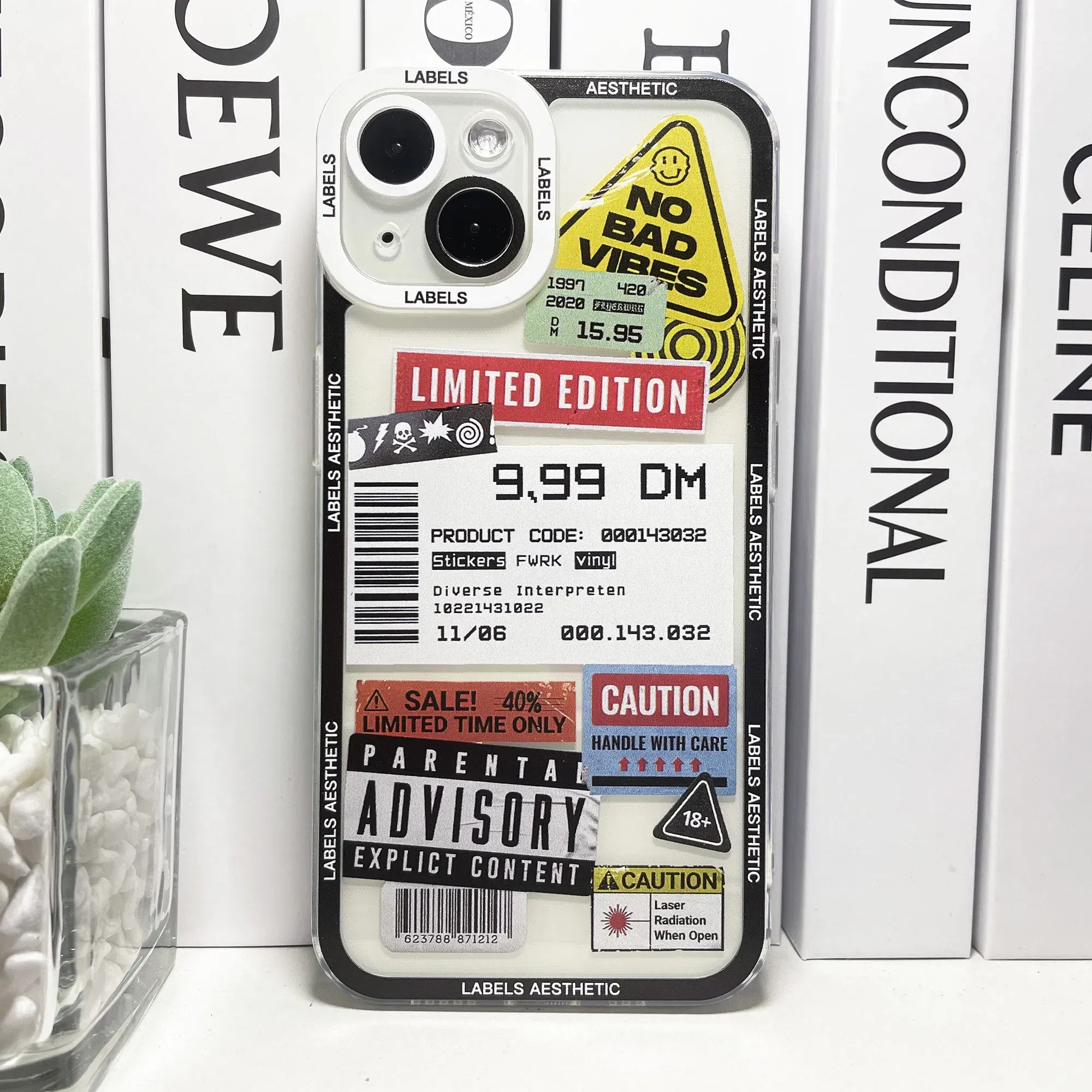 Color: GRAY, Material: Cotton Fabric - Mix Labels Aesthetic Stickers Collage Phone Case For iPhone 16 15 14 13 12 11 Pro Max Mini XS X XR SE 7 8 Plus Clear Soft Cover